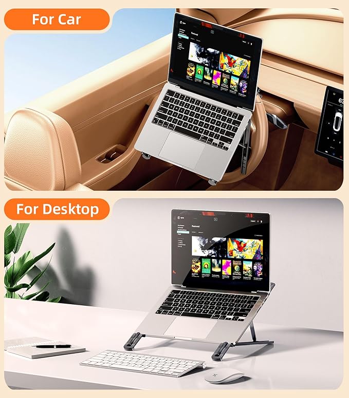 DICMKY Car Laptop Mount Steering Wheel Tray Holder, Height Adjustable Car Desk for Laptop Computer Tablet, Foldable Portable Lap Laptop Stand for Car Vehicle Workstation Accessories Truck SUV Tesla