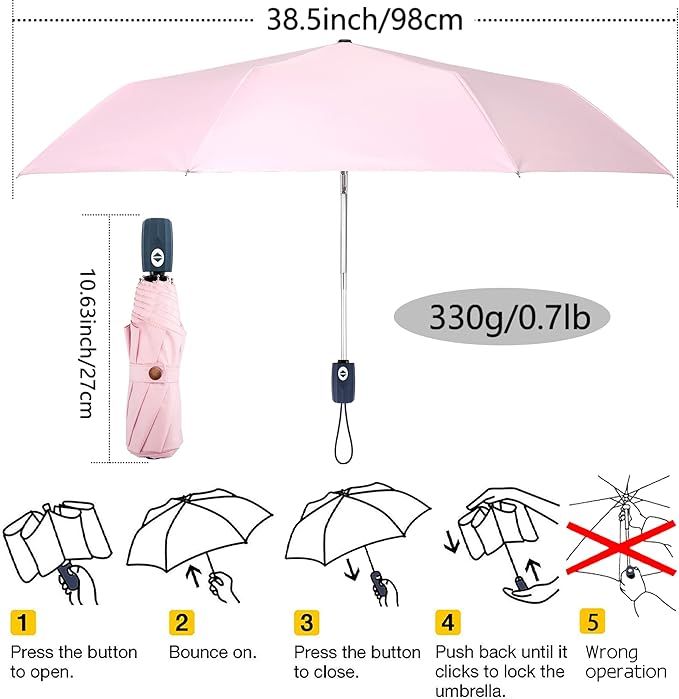 FDJASGY UV Sun Umbrella Compact Folding Travel Umbrella Auto Open Close Compact Folding Rain Umbrellas for Women Men Blocking UV 99.98%