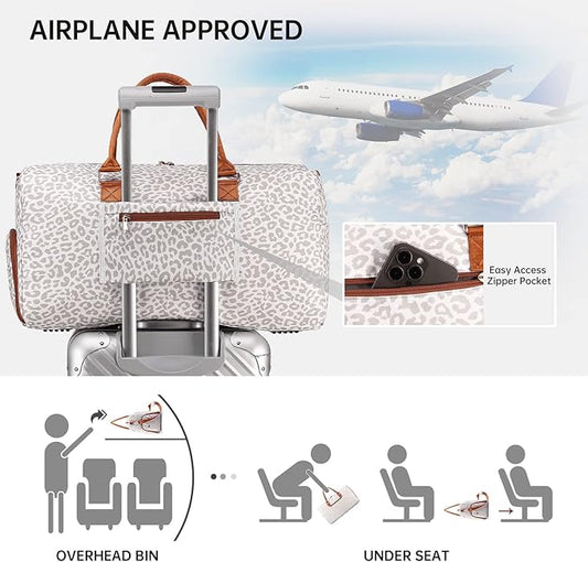 Duffle Bag for Travel, Weekender Bag with Shoe Compartment, Carry On Overnight Bag for Women with Toiletry Bag, Gym Bag with Wet Pocket, Hospital Bags for Labor and Delivery Beige