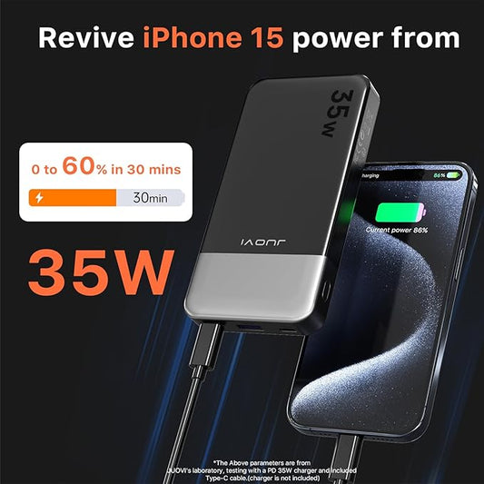 Power Bank 10000mAh, 35W Portable Charger,Fast Charging Portable Battery Pack with PD 3.0 & QC 4.0, USB C Portable Power Bank for iPhone 15 14 13 Series, Galaxy, Tablet, Switch, and More(Black)