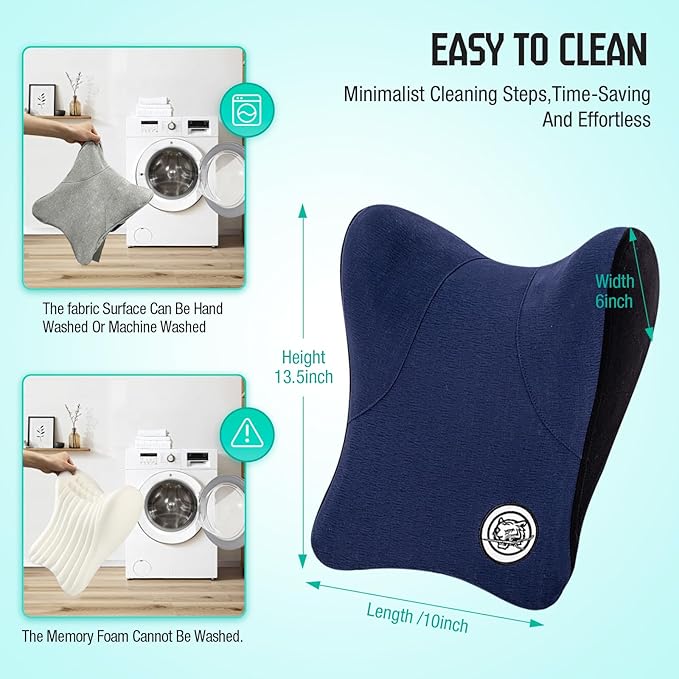 Car Neck Pillow for Driving Seat, Soft Memory Foam Headrest Pillow with Adjustable Strap and Removable Cover, Ergonomic Neck Support for Car, Office Chair, Gaming Chair – Blue