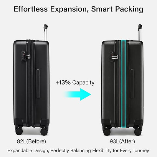 Hanke Expandable 26 Inch Luggage with Spinner Wheels, Hardside Large Suitcase, All-PC Hard Shell Travel Luggage, TSA Lock, Lightweight Durable Checked-Medium (Jet Black, 93L)