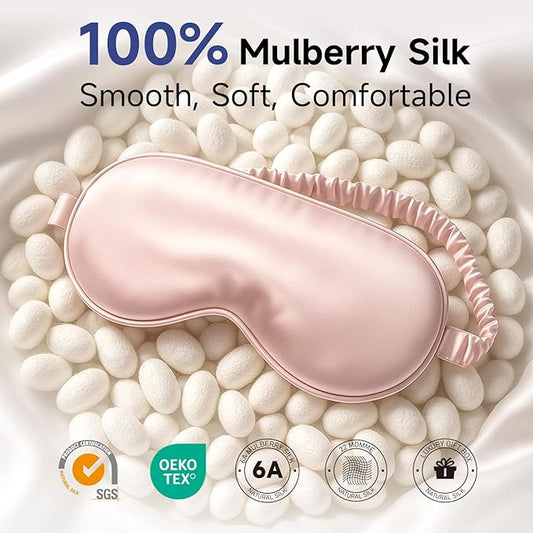 Umisleep Sleep Mask for 100% Pure Mulberry Silk, 22 Momme 6A Soft Eye Masks for Sleep, Adjustable Sleep Masks for Women Men, Light Blocking Sleeping Mask, Silk Eye Mask for Sleeping, Blindfold, Pink