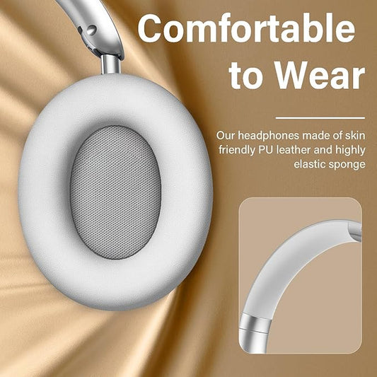 Wentronic Y05 Bluetooth Headphones Wireless Over Ear Noise Cancelling with Microphone 48 Hours Playtime, High Sound Quality Foldable Soft Earpads Earphones for Travel-Silver