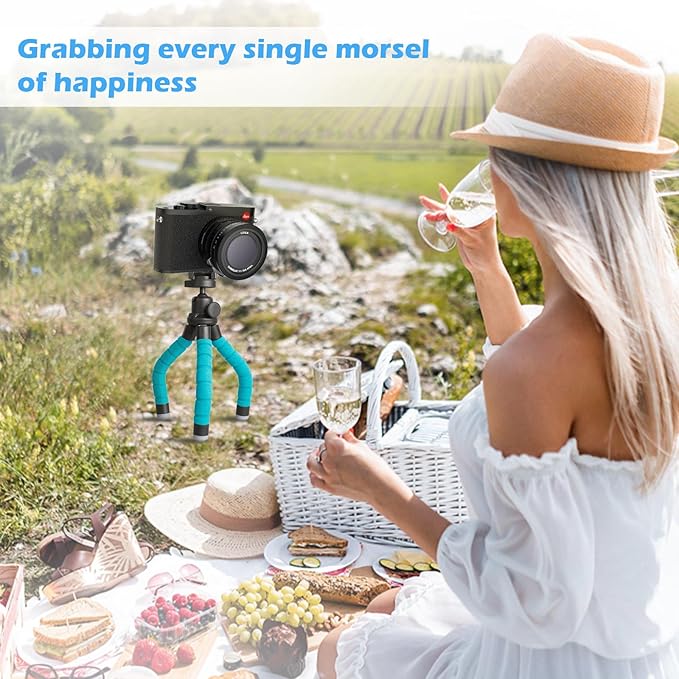 Ubeesize Portable Tripod Stand with Wireless Remote & Clip, Flexible Phone Holder for Video Recording (Blue)