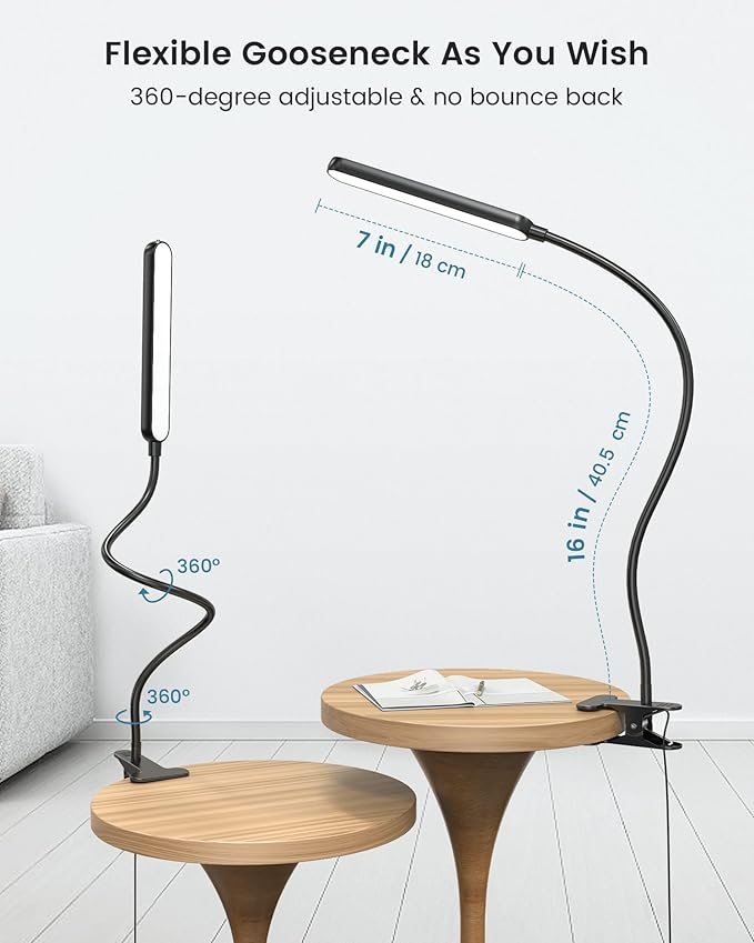 Glocusent 38 LED Clip On Light: 5W Eye Caring Book Lights for Reading at Night - 5 Color & 5 Brightness with a Remote, 30-Min Auto Off Timer, Multi-Purpose Clip Lamp for Bed Reading/Studying/Working
