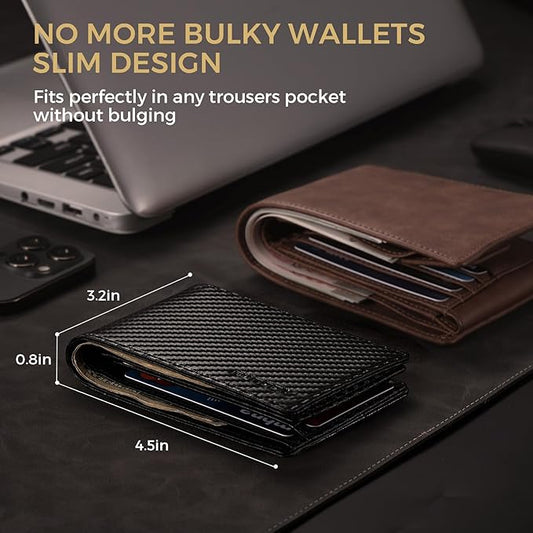 RUNBOX Wallet for Men Bifold RFID Blocking Wallets with 2 ID Window 14 Card Holders 1 cash pocket 1 Gift Box