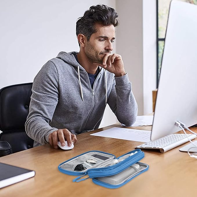 Skycase Electronic Organizer Travel Case - Waterproof Travel Cord Pouches for Organization, Cable Organizer, All-in-One Double Layers Storage Bag for Accessories, Charger, Cable, Blue