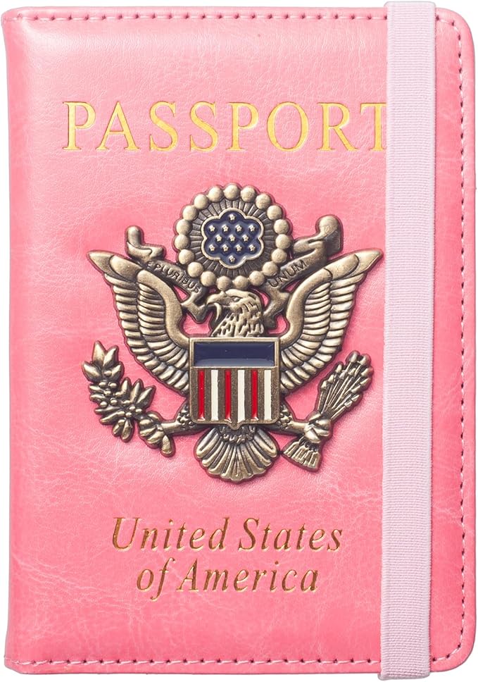 Passport Holder for Travel Women, RFID Blocking Passport Wallet Cover Case, Waterproof Leather Travel Wallet, Document Protector for Traveling Accessories-Hot Pink