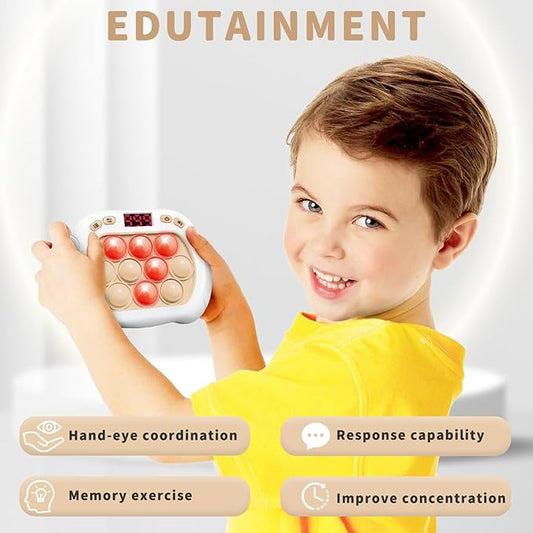 Pop Game Light Up Fidget Toy for Kids, 6 Modes LED Screen Quick Push Game Controller Electric Fidget Popper Car Games Quick Push Bubble Games Birthday Toys for Kids White