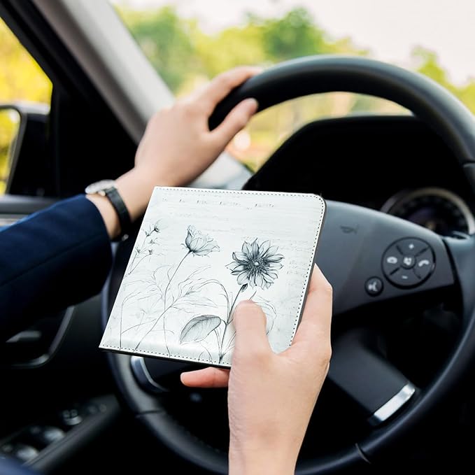 CoBak Car Registration and Insurance Holder - Men and Women Small Lightweight Vehicle Glove Box Car Organizer, Auto Truck Comparment Accessories Case for Essential Document, Driver License (Sunflower)