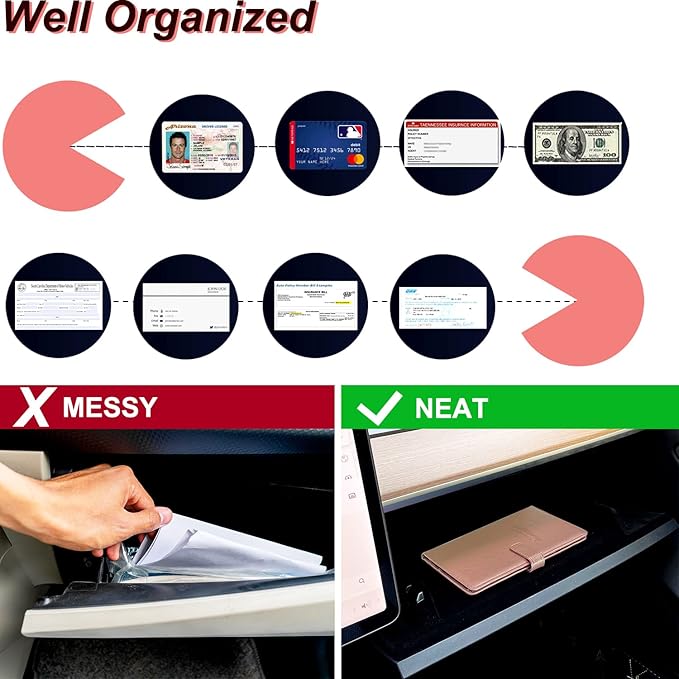 RSAquar Car Registration and Insurance Holder, Leather Car Glove Box Organizer, Cool Car Accessories for ID, Driver's License Cards & Essential Document, Men&Women, Rose Gold