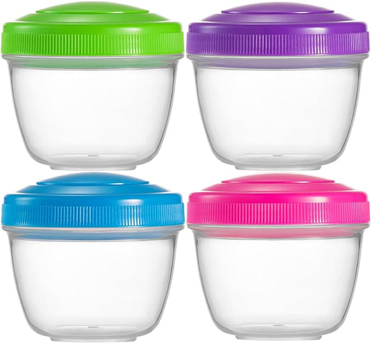 Snack Containers (4 Set) - 4.75 Oz Small Food Storage Cups with Lids - Fruit, Nuts, Sauce, Condiments & Salad Container for Lunch Box - Reusable Dessert Cups, Microwave & Freezer Friendly, BPA-free