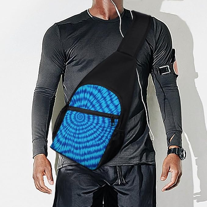 SWEET TANG Womens Fashion Gym Bags Anti Theft Crossbody Shoulder Chest Bag with Small Pocket, Multipurpose Daypack Bag for Cycling Traveling Hiking, Trippy Blue Tie Dye