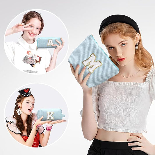 YOOLIFE Cute Makeup Bag for Girls - Cosmetic Bags for Women Initial Make Up Bag Personalized Gifts for Women Her | Bridal Shower Gifts Mothers Day Gift | Tween Girls Trendy Stuff K
