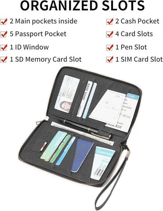 Family Passport Holder Wallet RFID Blocking Zippered Passport Wallet,Women and Men Travel Wallet Ladies Passport Cover