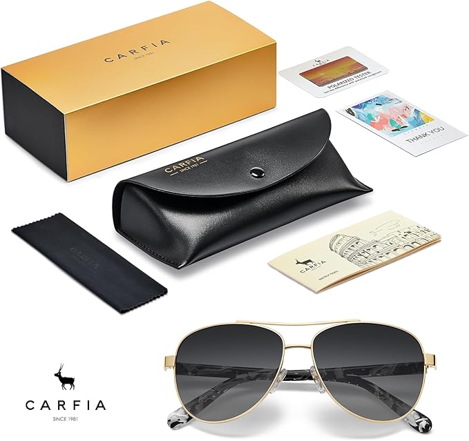 CARFIA Retro Trendy Pilot Sunglasses for Women Polarized UV Protection, Lightweight Outdoor Driving Lady Sunnies Metal Frame