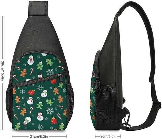 SWEET TANG Anti Theft Sling Chest Bag Shoulder Backpack Christmas Gingerbread Green Crossbody Bags Gym Sack, Polyester Daypack Lightweight for Men Women Travel Gym Sport Hiking