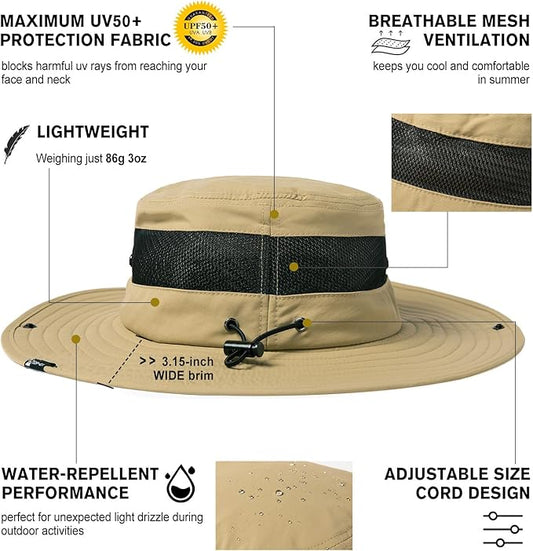 Oversized XL XXL Waterproof Sun Hat for Big Heads Mesh Bucket Hat Wide Brim Adjustable Packable Hiking Beach Fishing
