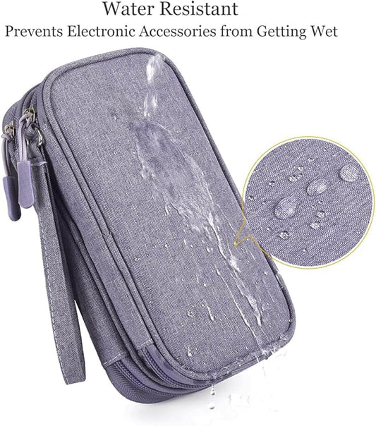 Cord Organizer Bag, Travel Cable Organizer Case Waterproof Accessories Pouch with Handle, Travel Electronic Carrying Bag for Cable, Cord, Charger, Phone, Power Bank, Earphone(Purple, Medium)