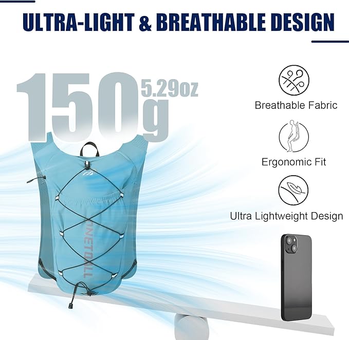 Running Vest for Women & Men, 6L Hydration Backpack with 2L Water Bladder, Lightweight Water Backpack for Trail Running, Marathon, Hiking, Cycling, Jogging, Adjustable Fit