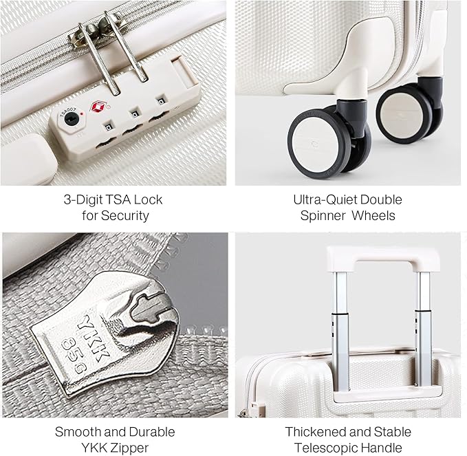 Hanke 20 Inch Carry On Luggage 22x14x9 Airline Approved Lightweight PC Hard Shell Suitcases with Wheels Travel Luggage Rolling Suitcase Travel Luggage Bag Christmas Gifts for Birthday(Ivory White)