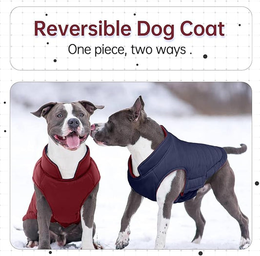 Lelepet Reversible Dog Coat Waterproof Dog Jacket Windproof Puffer Vest for Winter Warm Lightweight Coats for Small Dogs Adjustbale Hook & Loop Pet Apparel with Leash Hole, Chihuahua, Wine Red, XS