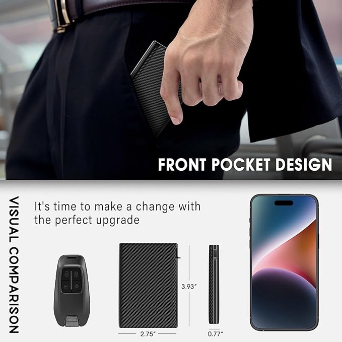 GAOCHALE Wallet for Men Pop up Card Holder, Smart, Slim, Minimalist Design for Front Pocket, Premium RFID Blocking, 10-14 Card Capacity | ID Window | Cash Slot(Carbon)