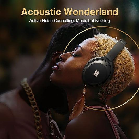 Bluetooth Headphones, Premium Active Noise Cancelling Wireless Headphones Over Ear, 50H Playtime, Hi-Res Audio, Deep Bass, Memory Foam Ear Cups for Travel, Home Office