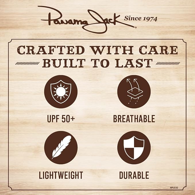 Panama Jack Straw Safari Hat - Vegan Leather Band Matte Toyo, UPF 50+ Sun Protection