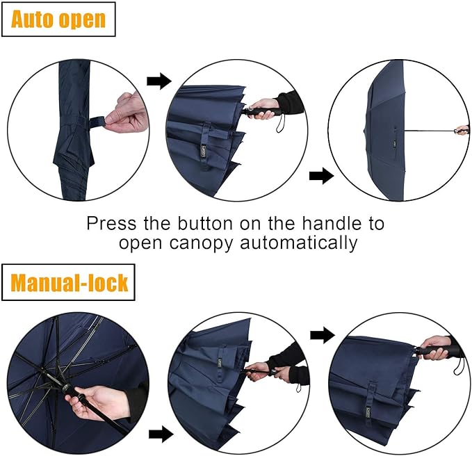 G4Free 62 Inch Portable Golf Umbrella Large Oversize Double Canopy Vented Windproof Waterproof Automatic Open Stick Umbrellas for Men and Women(Dark Blue)