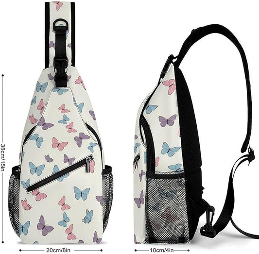 SWEET TANG Elegant Chest Cross Body Bag Garden Purple Butterfly Sling Shoulder Backpack for Women, Adjustable and Comfortable Gym Sack, Anti Theft Cycling Traveling Hiking Daypack