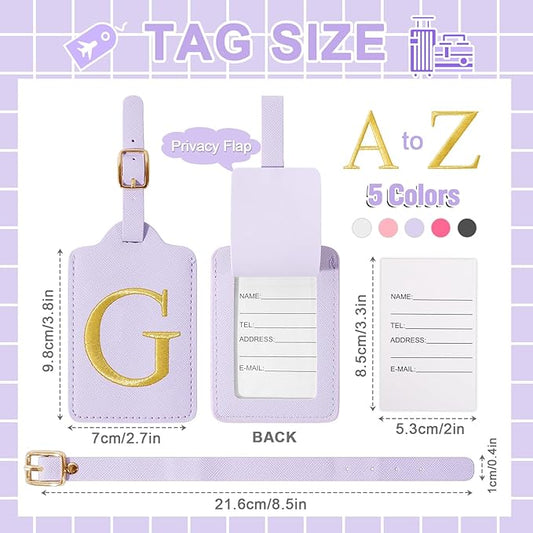 Personalized Initial Luggage Tags for Suitcase, Purple Leather Cute Luggage Tags with Privacy Cover Name Card, Embroidered Custom Monogrammed Luggage Tag Travel Backpack Tags Gifts for Women Kids(G)