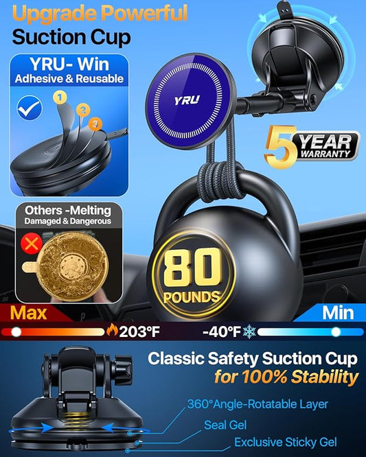 YRU[2025 Upgraded Magnetic Phone Holder for Car【Patented & Super Magnet】 for MagSafe Car Mount Dashboard Magnet Phone Holder Windshield Phone Stand for iPhone 16 15 14 13 Pro Max Samsung, Light Blue