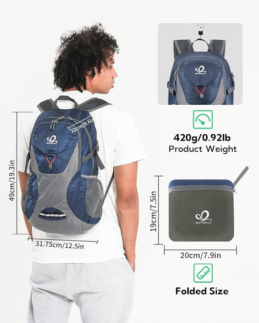 WATERFLY Lightweight Packable Hiking Backpack: 30L Foldable Travel Daypack Ultralight Camping Day Pack for Woman Man