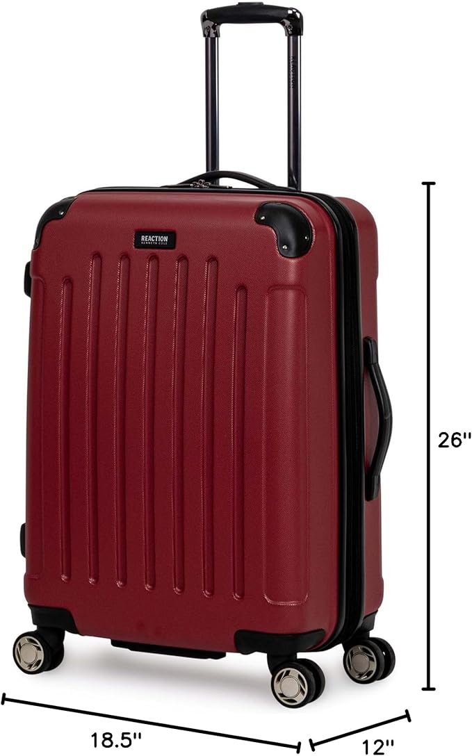 Kenneth Cole REACTION Renegade Luggage Expandable 8-Wheel Spinner Lightweight Hardside Suitcase, Scarlet Red, 24-Inch Checked