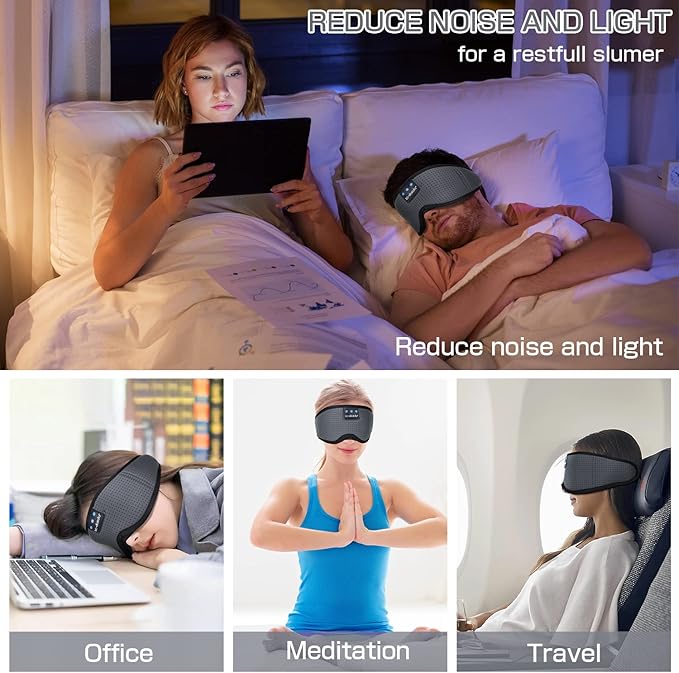 LC-dolida Sleep Headphones, Sleep Mask Bluetooth Wireless Music Eye Mask, Sleeping Headphones for Side Sleepers Sleep Mask with Bluetooth Headphones Ultra-Thin Stereo Speakers Perfect for Sleeping