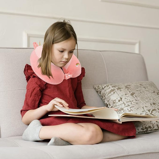 Niuniu Daddy Neck Pillow for Traveling, Pure Memory Foam Travel Neck Support Pillows for Airplane, Car Headrest Sleep - Age 8+ Children Kids Including Adults - Unicorn Travel Pillow