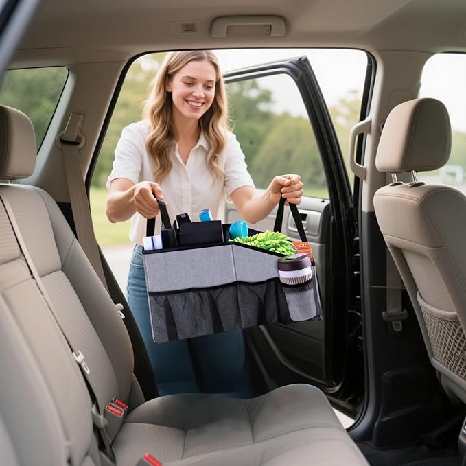 Smof Car Organizer- Car Seat Organizer for Front Seat Back Seat Between Seats, Foldable Car Storage Organizer for Kids Adults with Multi-Pockets-Car Organizers Backseat with Detachable Divider-Gray