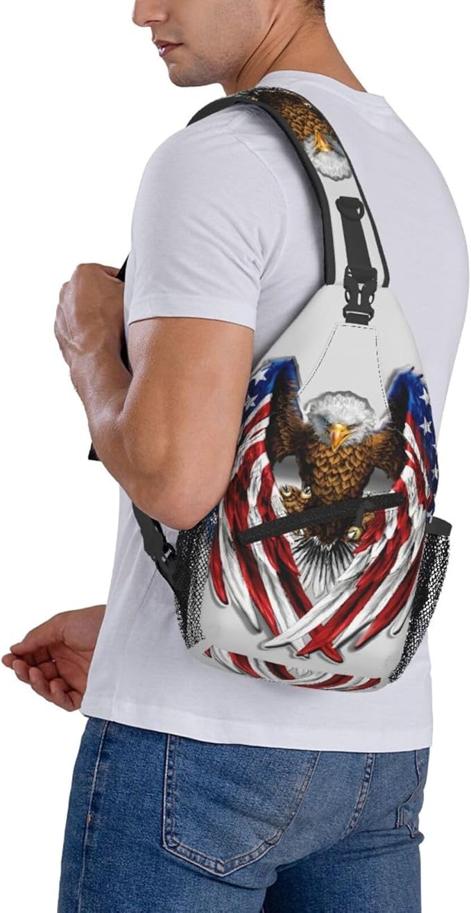 Eagle American Flag Sling Bag Multipurpose Crossbody Sling Backpack Travel Cycling Hiking Shoulder Bag For Women Men