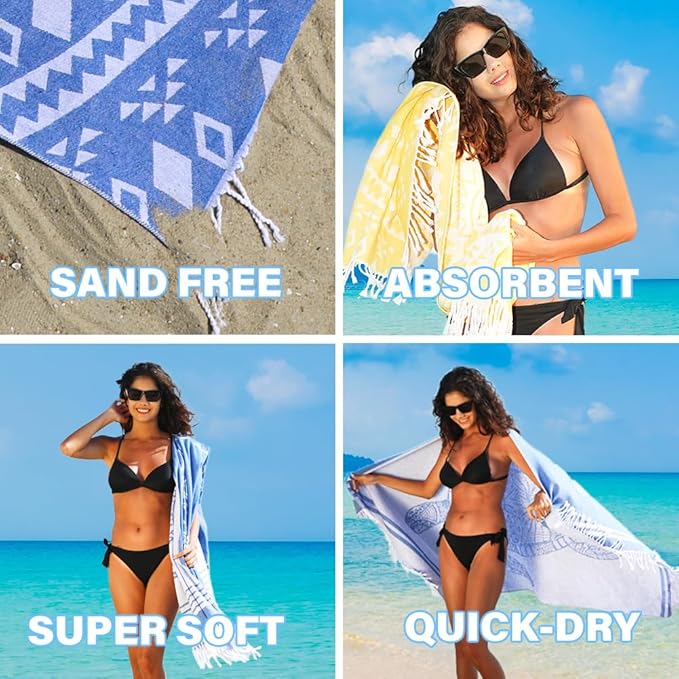6 Pack Turkish Beach Towel Quick Dry Absorbent Cotton Lightweight Thin Bathroom Bath Pool Swim Towels Extra Large Oversized Sand Free Beach Accessories Essentials Stuff Cloud Adults Gift