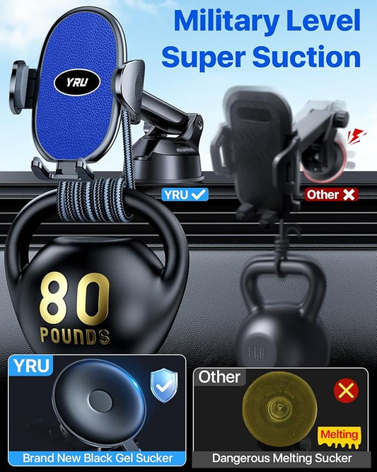 YRU [2025 Upgraded Universal Car Phone Holder Mountă360°Rotatable & Strong Suctionă Cell Phone Car Dashboard Windshield Phone Holder Dash Vent Stand for iPhone 17 16 Pro Max Samsung Truck, Star Blue
