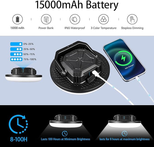 VAVOFO 2Pcs 4000LM 15,000mAh LED Camping Lantern Rechargeable, 3 Lighting Modes, 180LEDs ,Portable Tent Light with Magnet, IP65 Waterproof Hanging Light for Outdoor, Power Outages ,Hurricane(2Pcs)