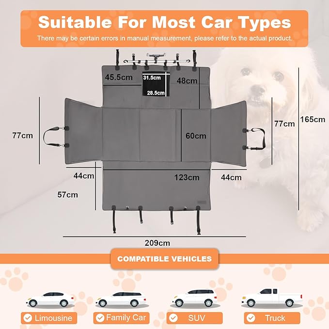 Furri&Me Dog Car Seat Cover, Back Seat Cover for Dogs Pet Car Seat Protector 400lbs Capacity Waterproof Non-Slip Bench Hard Bottom Car Seat Cover for Most Cars Trucks SUVs(Gray)