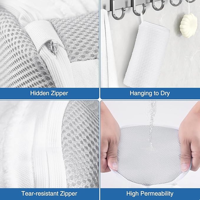 2PCS Reusable Shoe Wash Bags, White, Zipper Closure, Basic Style, 6.3" Diameter x 13" Length, Fits Most Shoe Sizes, Tearproof, Foldable, Expandable, Water Resistant