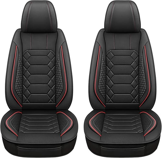 HAIYAOTIMES Leather Car Seat Covers Front Pair, Waterproof Faux Leather Seat Covers for Cars, Non-Slip Car Interior Covers Universal Fit for Most Cars Sedans Trucks SUVs, Black/Red