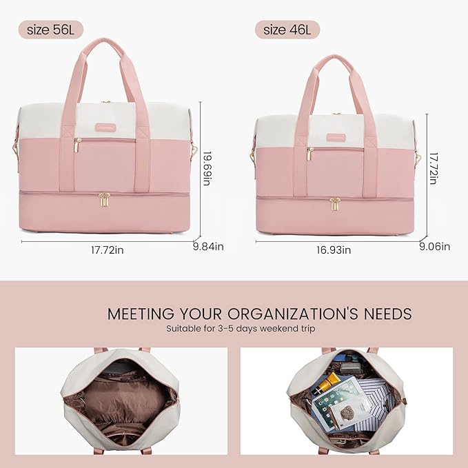 LOVEVOOK Weekender Bag, Large Travel Duffel Bag for Women with 2 Packing Cubes, Carry on Overnight Bag with Shoe Compartment, Mom Hospital Bags for Labor and Delivery