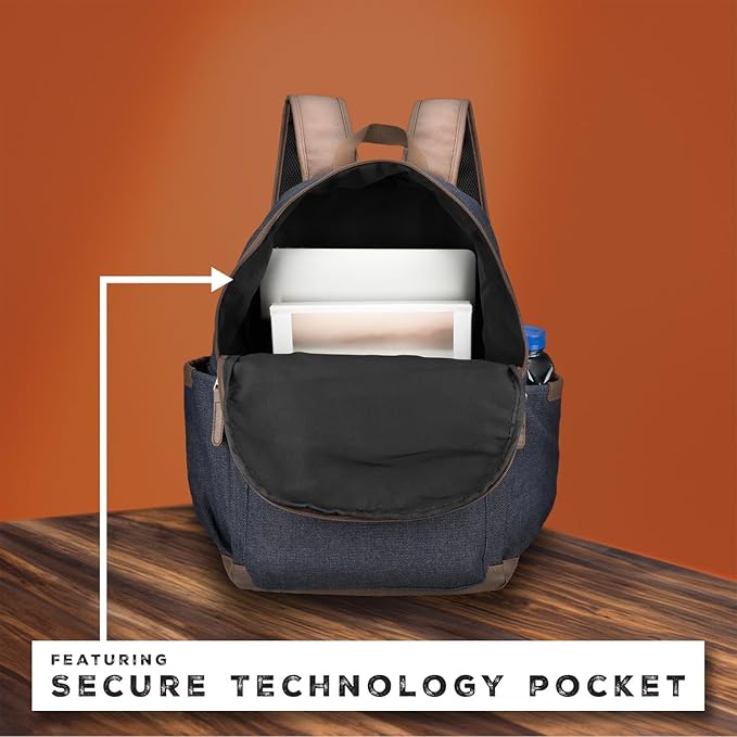 Wrangler Powell Backpack for Travel Classic Logo Water Resistant Casual Daypack for Travel with Padded Laptop Notebook Sleeve (Denim)