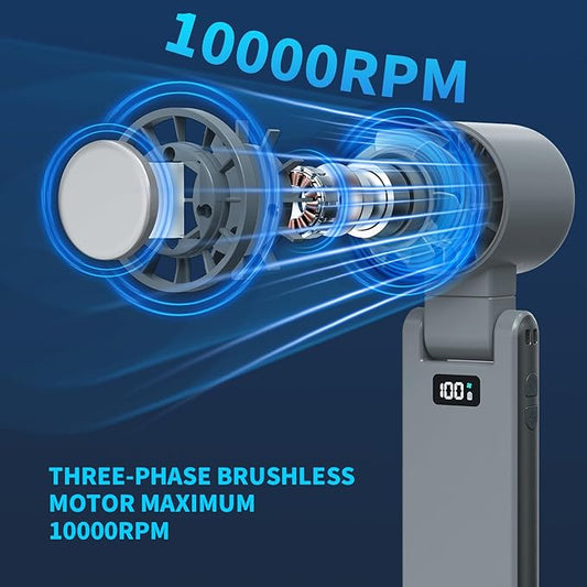 OTPEIR Portable Handheld Turbo Fan with Cooling Tech, Digital Display, 100-Speed Control, Rechargeable 4-in-1 Personal Fan for Travel, Outdoor, Office (Grey)