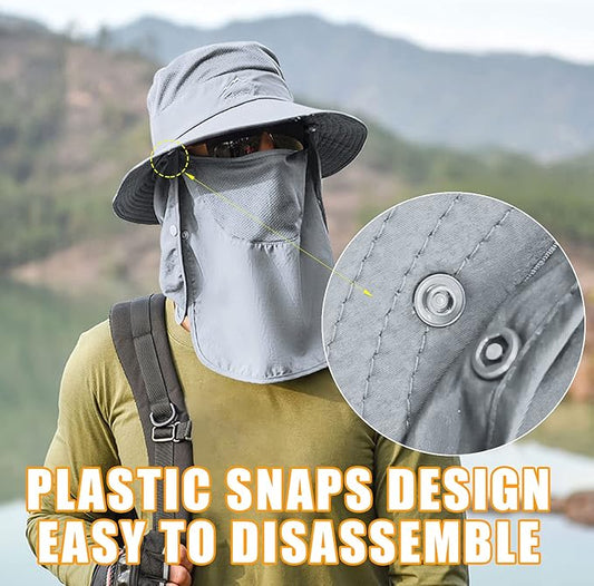 Fishing Hat for Men & Women, Outdoor UV Sun Protection Wide Brim Hat with Face Cover & Neck Flap
